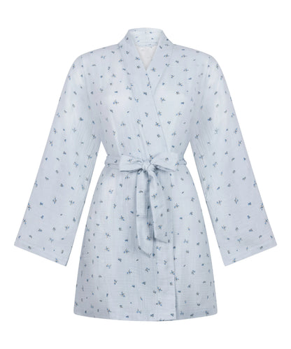 Hunkemoller Blue Women Muslin Robe Short SKU: 304591_Blue Image 04