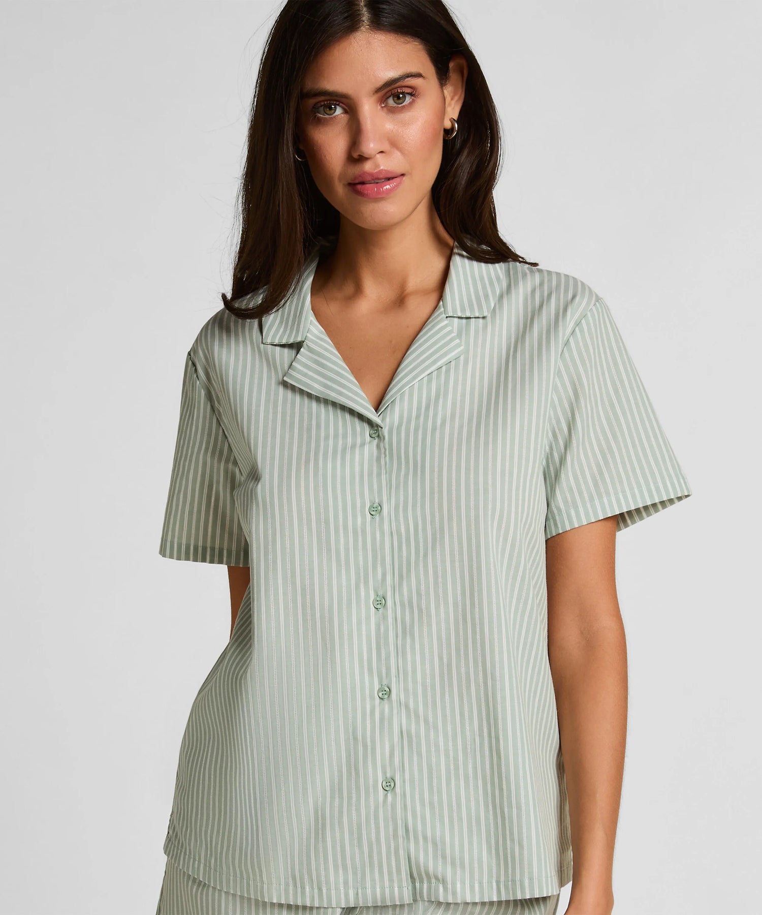 Hunkemoller Green Women Stripe Woven Jacket SKU: 304595_Green Image 01