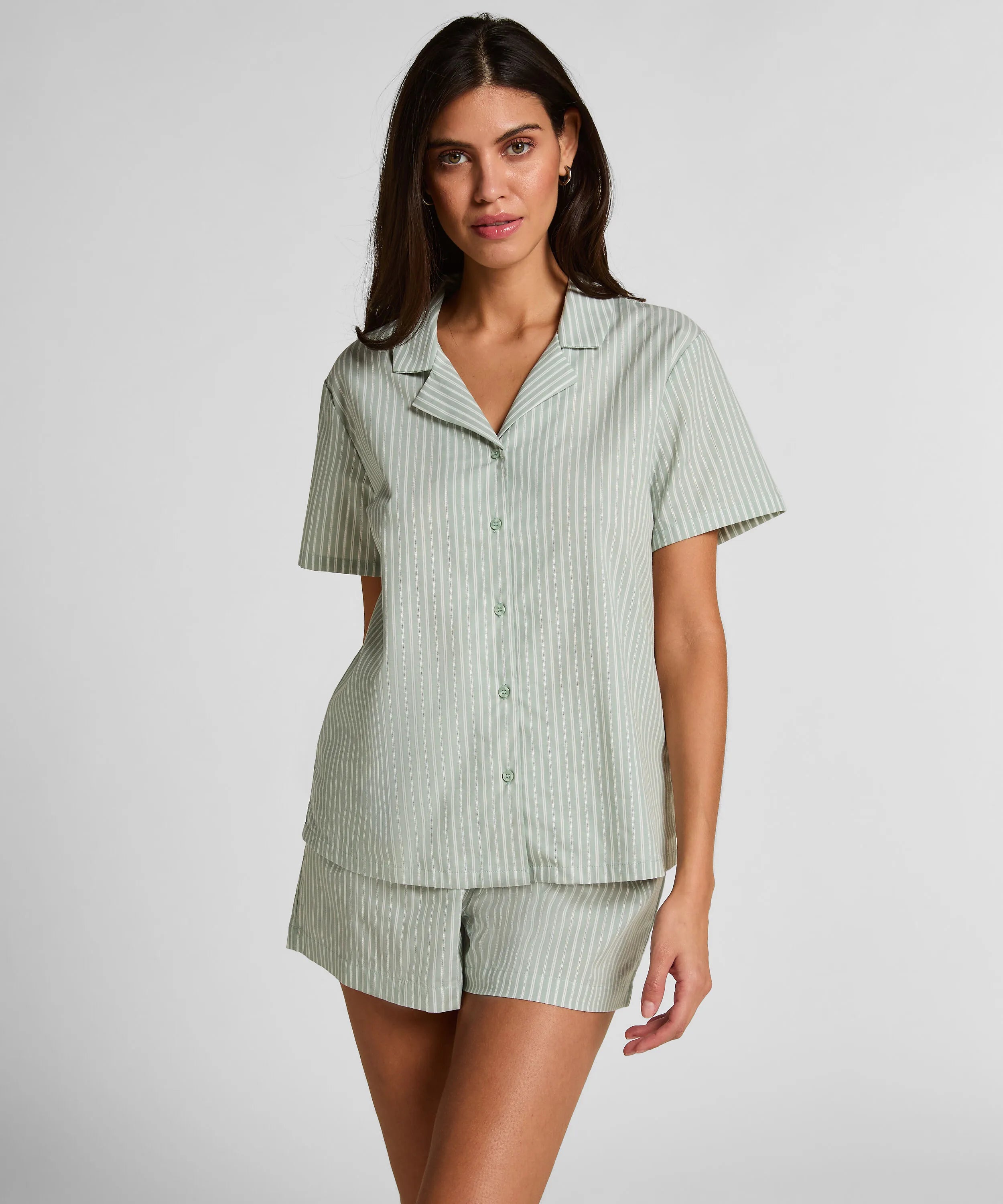 Hunkemoller Green Women Stripe Woven Jacket SKU: 304595_Green Image 03