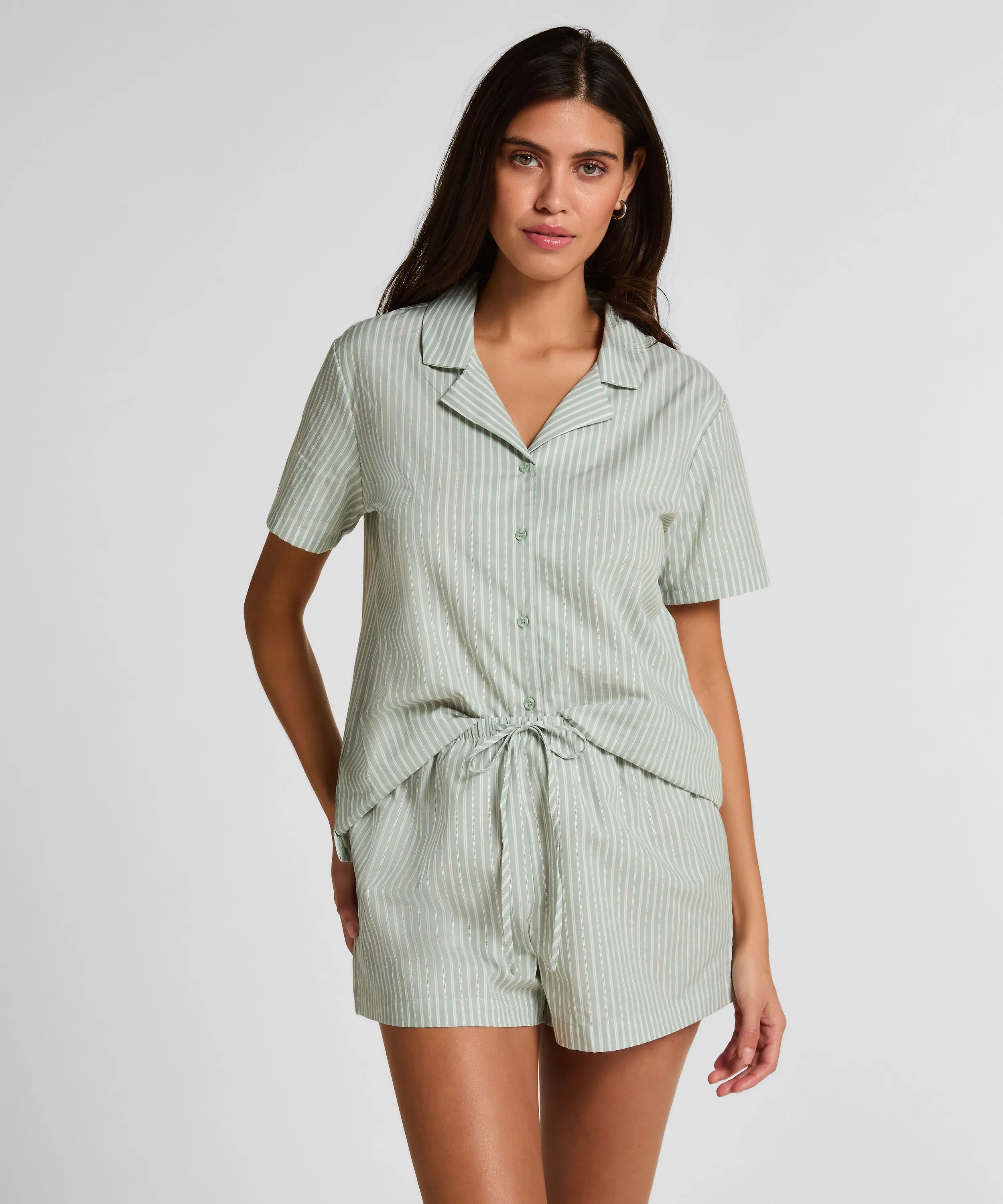 Hunkemoller Green Women Stripe Woven Short SKU: 304596_Green Image 01