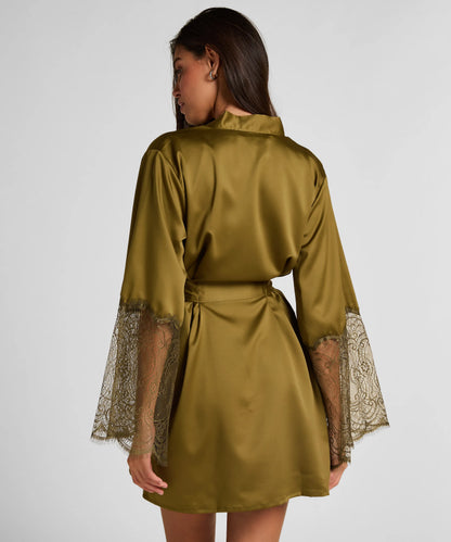 Hunkemoller Olive Drab Women Satin Kimono SKU: 304601_Olive Drab Image 03