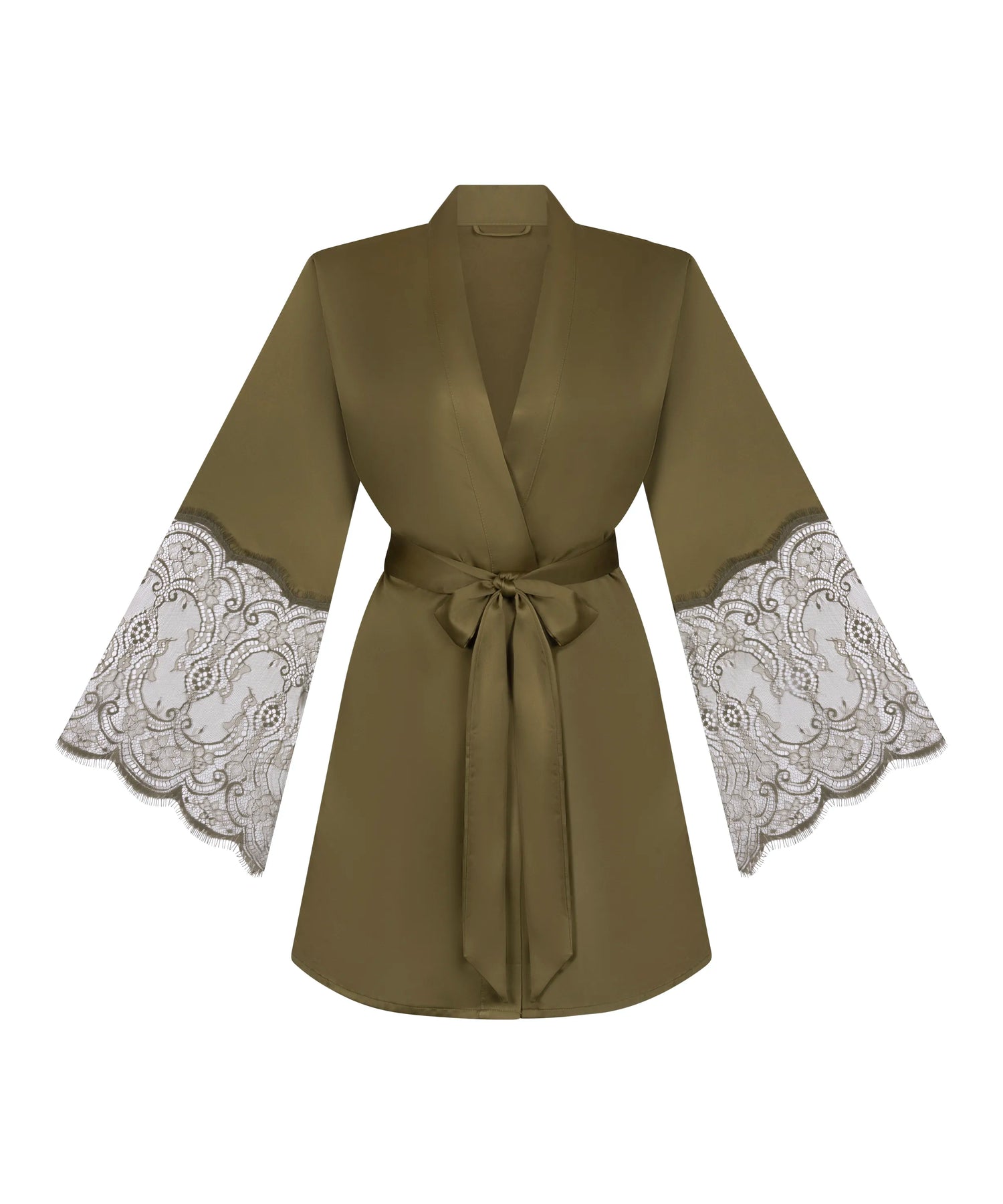 Hunkemoller Olive Drab Women Satin Kimono SKU: 304601_Olive Drab Image 04