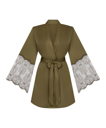 Hunkemoller Olive Drab Women Satin Kimono SKU: 304601_Olive Drab Image 04