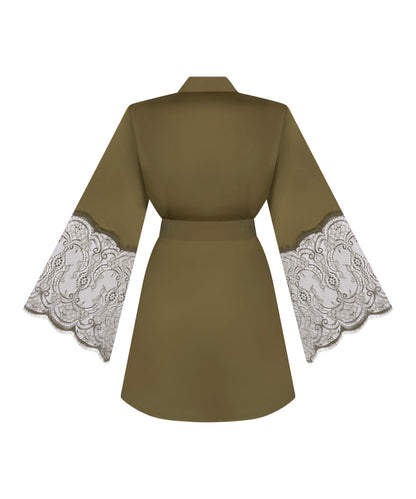 Hunkemoller Olive Drab Women Satin Kimono SKU: 304601_Olive Drab Image 05