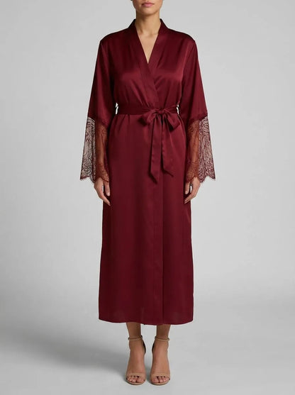 Hunkemoller Cabernet Women Kimono Long Satin Lace SKU: 304606_Cabernet Image 00