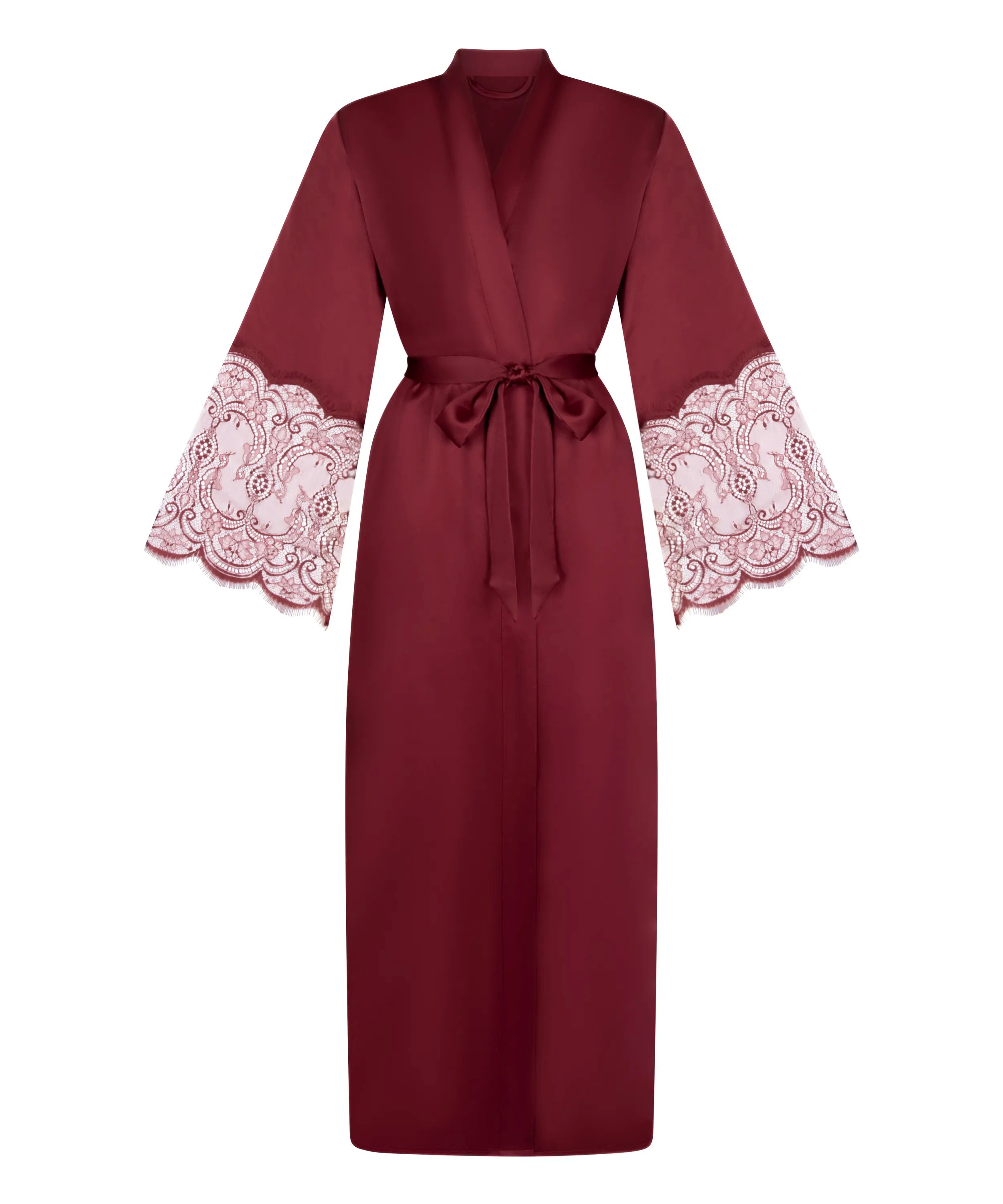 Hunkemoller Cabernet Women Kimono Long Satin Lace SKU: 304606_Cabernet Image 04