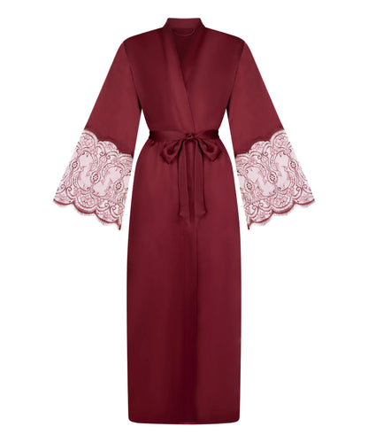 Hunkemoller Cabernet Women Kimono Long Satin Lace SKU: 304606_Cabernet Image 04
