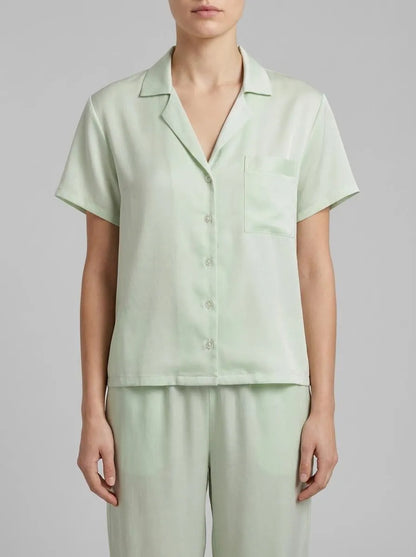 Hunkemoller Sea Foam Women Satin Short-Sleeved Jacket SKU: 304607_Sea Foam Image 00