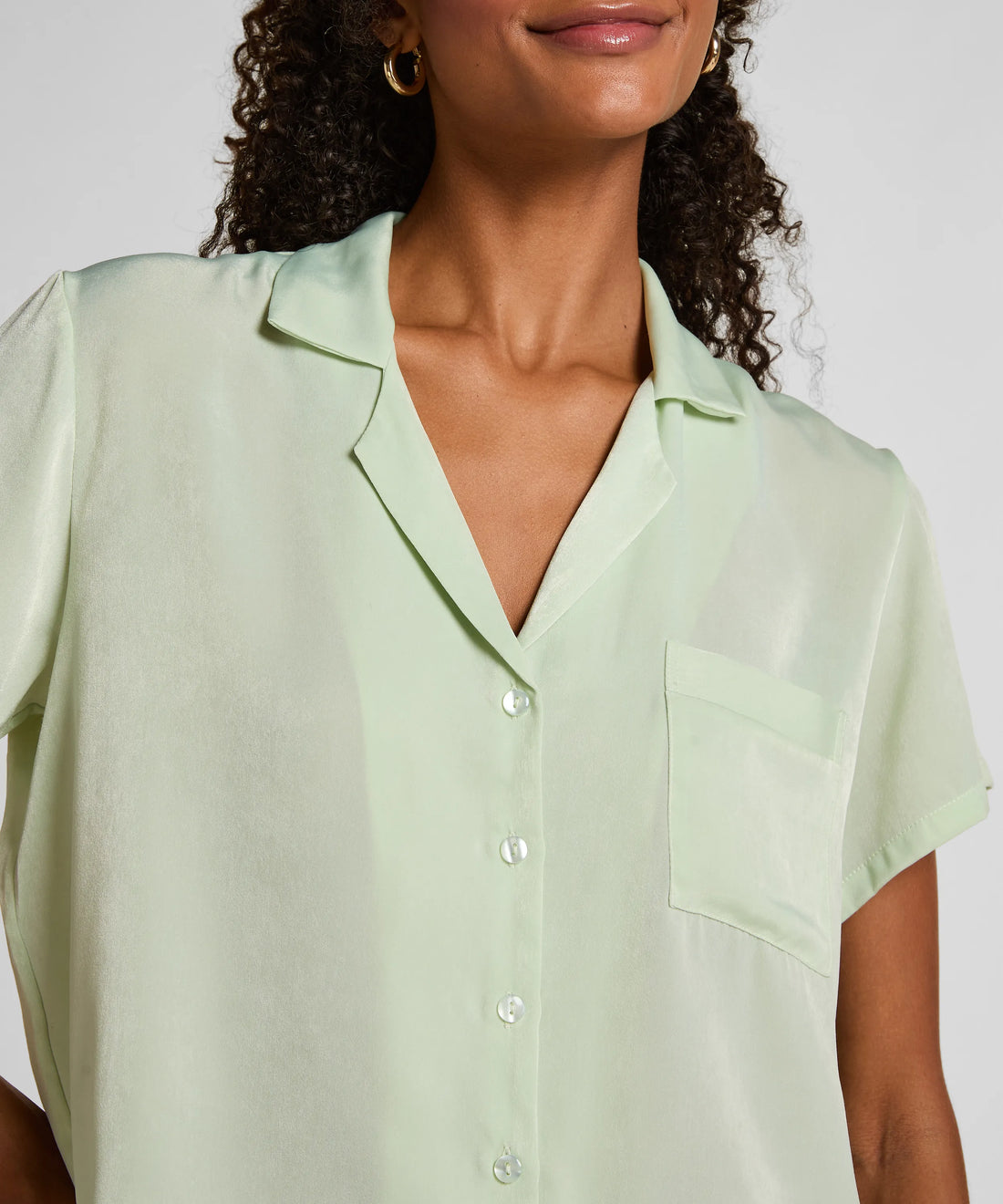 Hunkemoller Sea Foam Women Satin Short-Sleeved Jacket SKU: 304607_Sea Foam Image 02