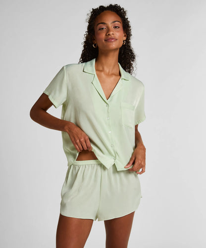 Hunkemoller Sea Foam Women Satin Short-Sleeved Jacket SKU: 304607_Sea Foam Image 03