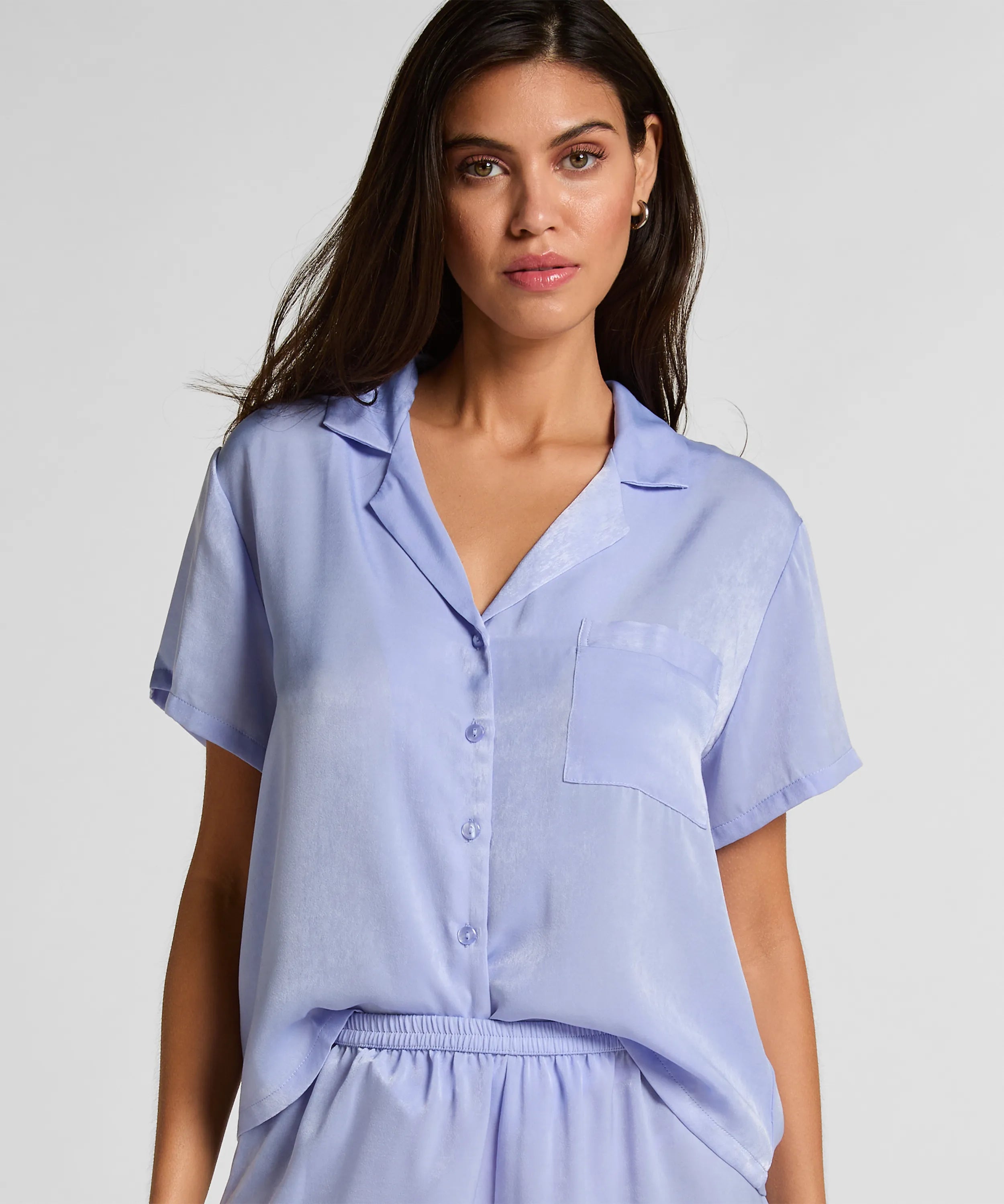 Hunkemoller Baby Lavender Women Satin Short-Sleeved Jacket SKU: 304608_Baby Lavender Image 01