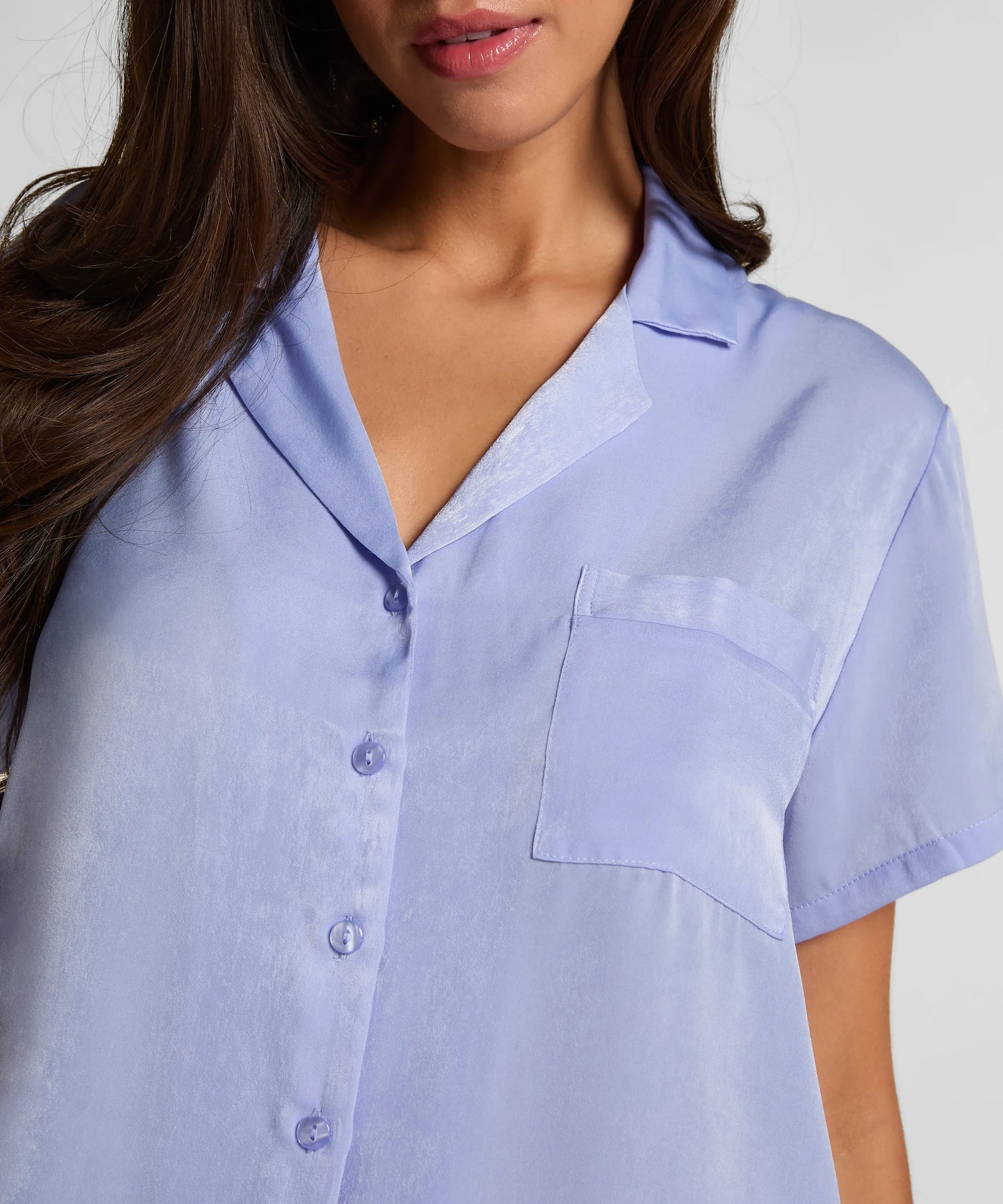 Hunkemoller Baby Lavender Women Satin Short-Sleeved Jacket SKU: 304608_Baby Lavender Image 02