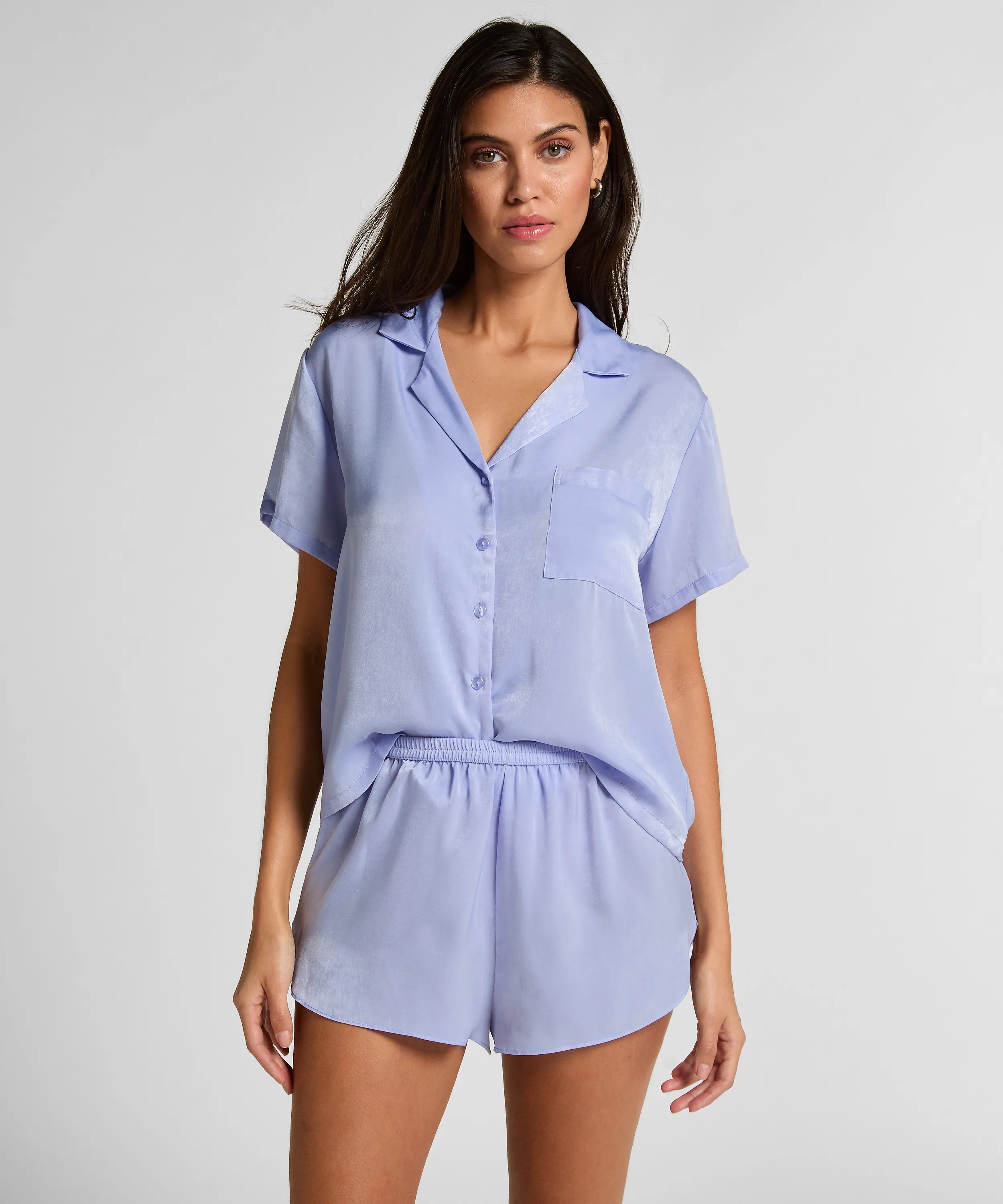 Hunkemoller Baby Lavender Women Satin Short-Sleeved Jacket SKU: 304608_Baby Lavender Image 03