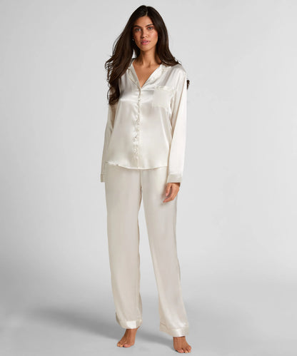 Hunkemoller Gardenia Women Shiny Satin Pyjama Set SKU: 304611_Gardenia Image 01