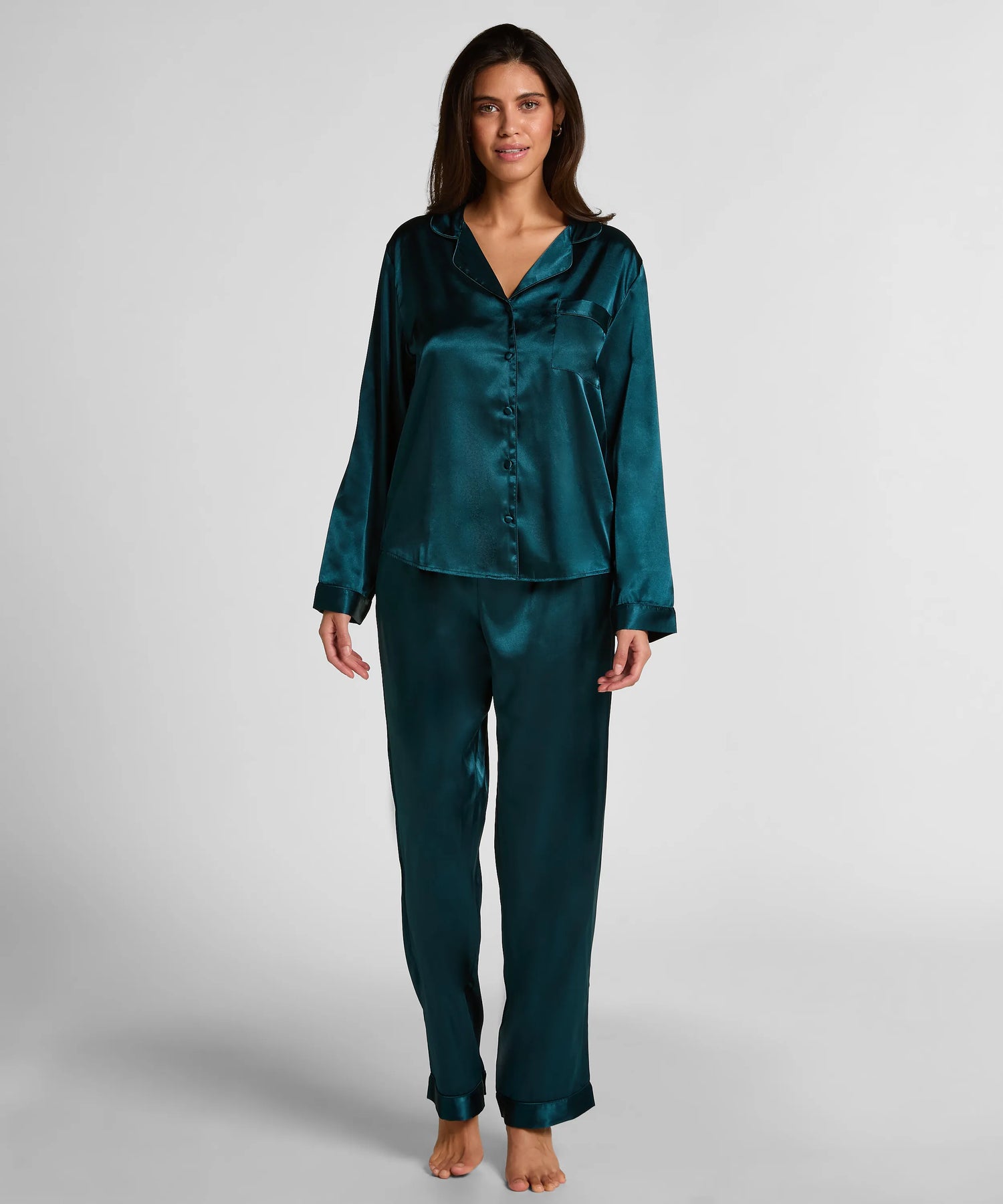 Hunkemoller Reflecting Pond Women Shiny Satin Pyjama Set SKU: 304612_Reflecting Pond Image 01