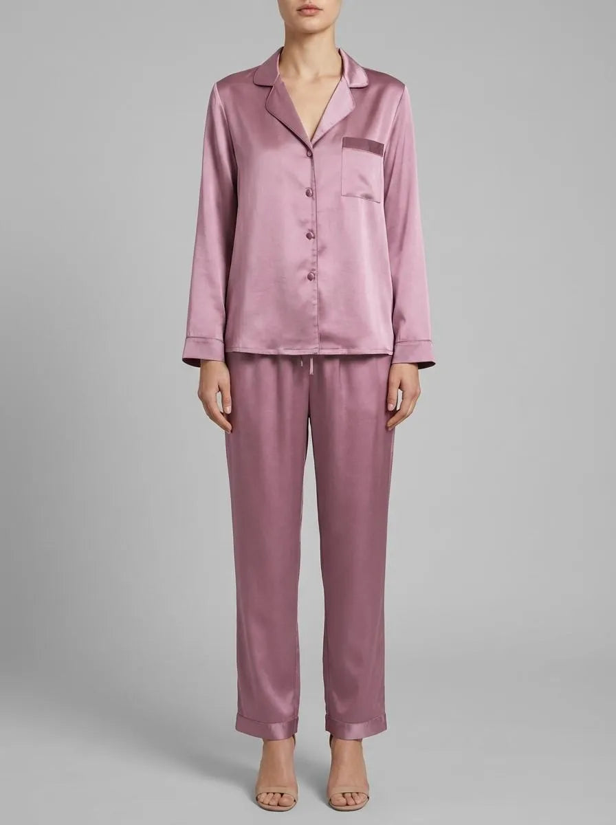 Hunkemoller Lilas Women Shiny Satin Pyjama Set SKU: 304613_Lilas Image 00