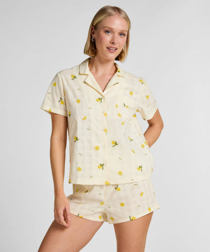 Hunkemoller White Women Lemon Pyjama Set SKU: 304619_White Image 01