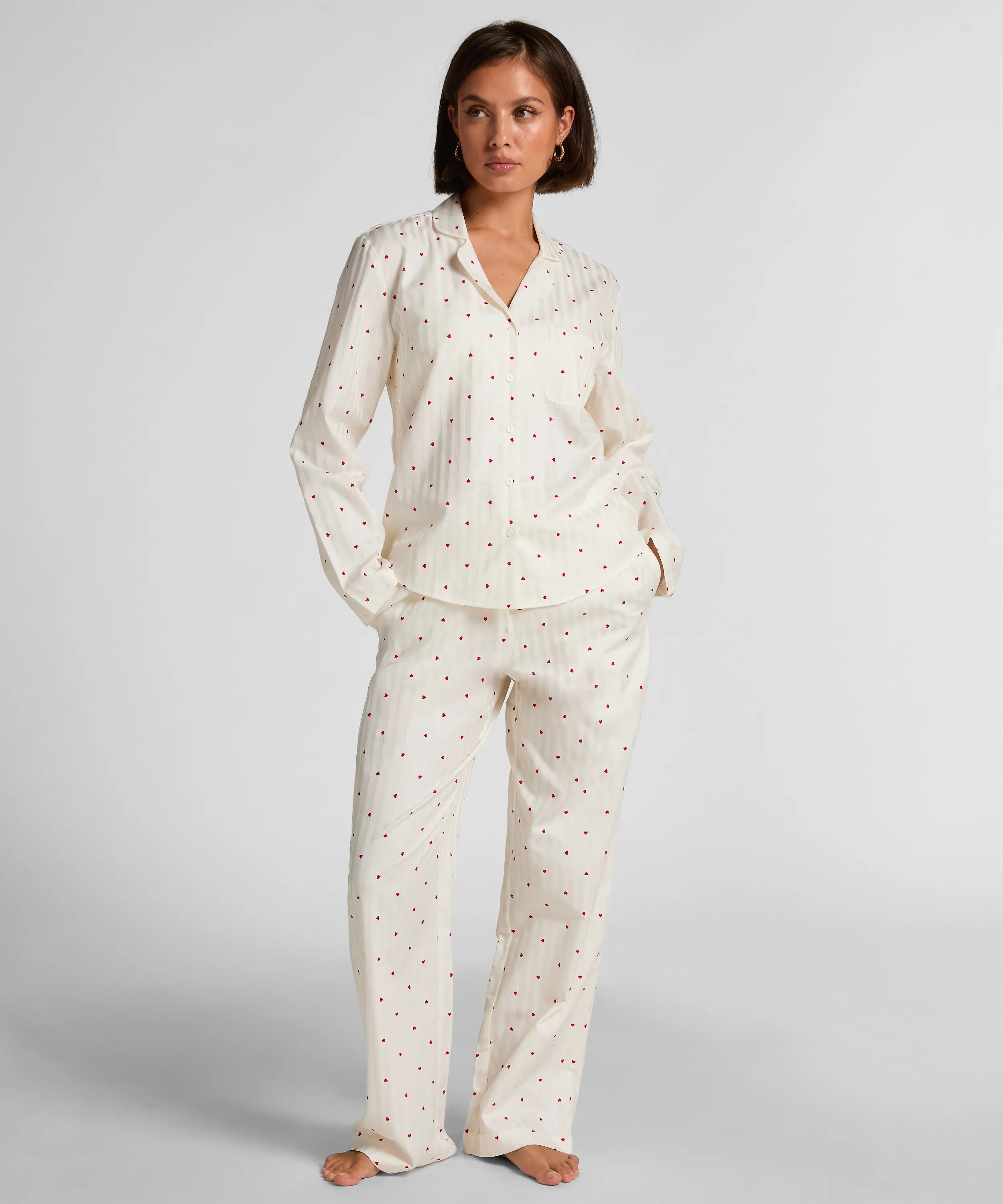 Hunkemoller Gardenia Women Pyjama Set Cotton Hearts SKU: 304621_Gardenia Image 01