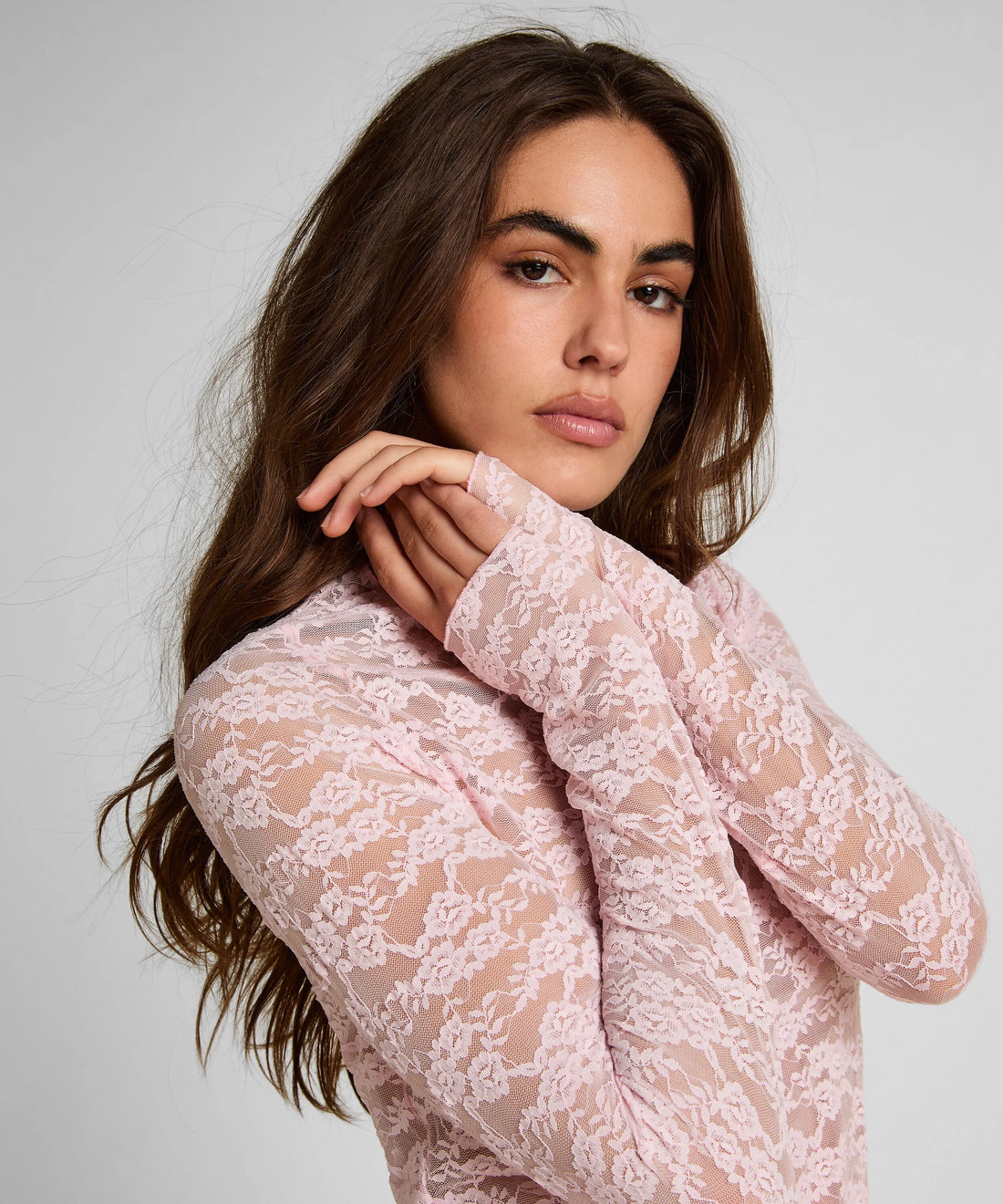 Hunkemoller Pink Women Allover Lace Top SKU: 304625_Pink Image 02