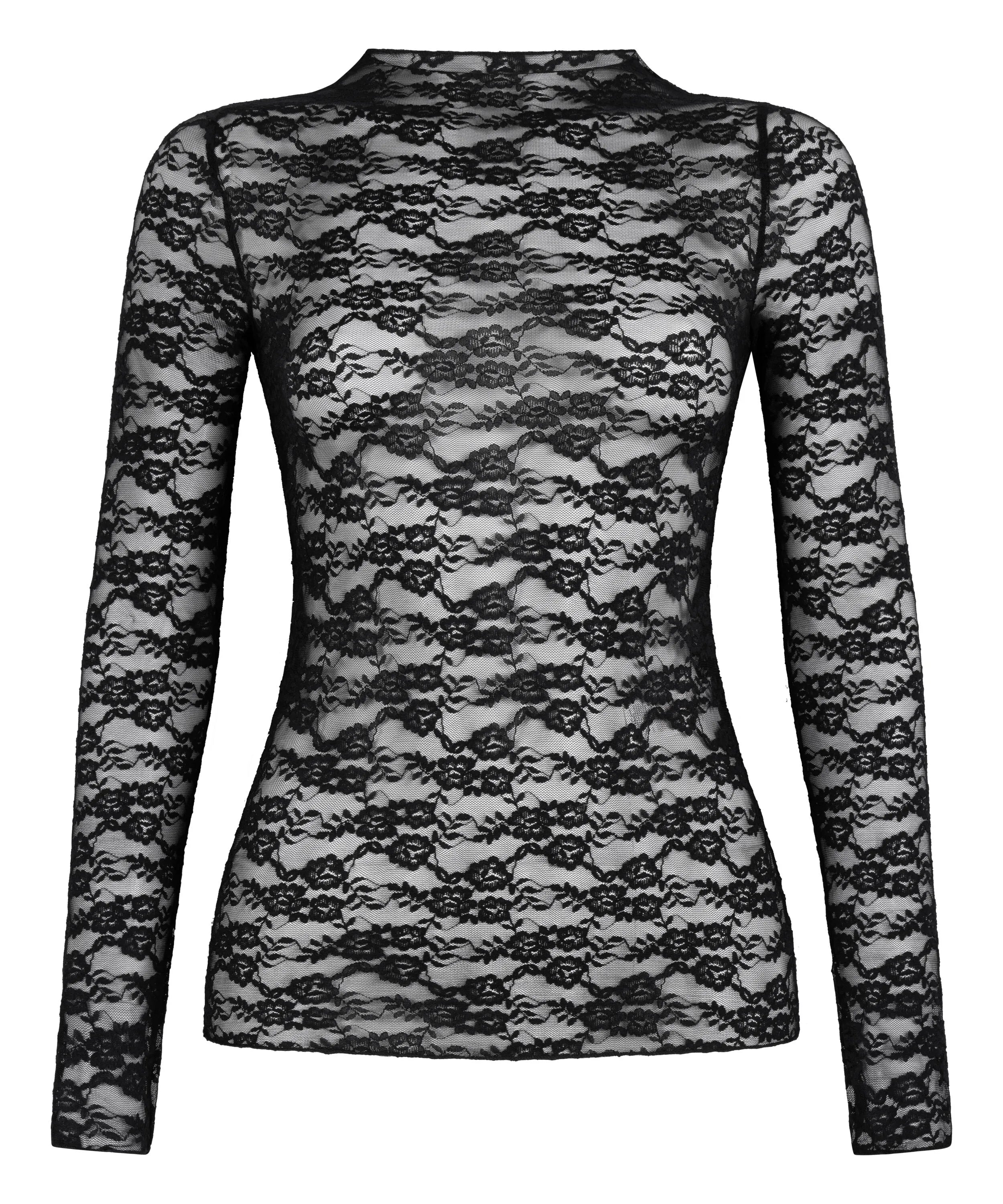 Hunkemoller Black Women Allover Lace Top SKU: 304626_Black Image 05