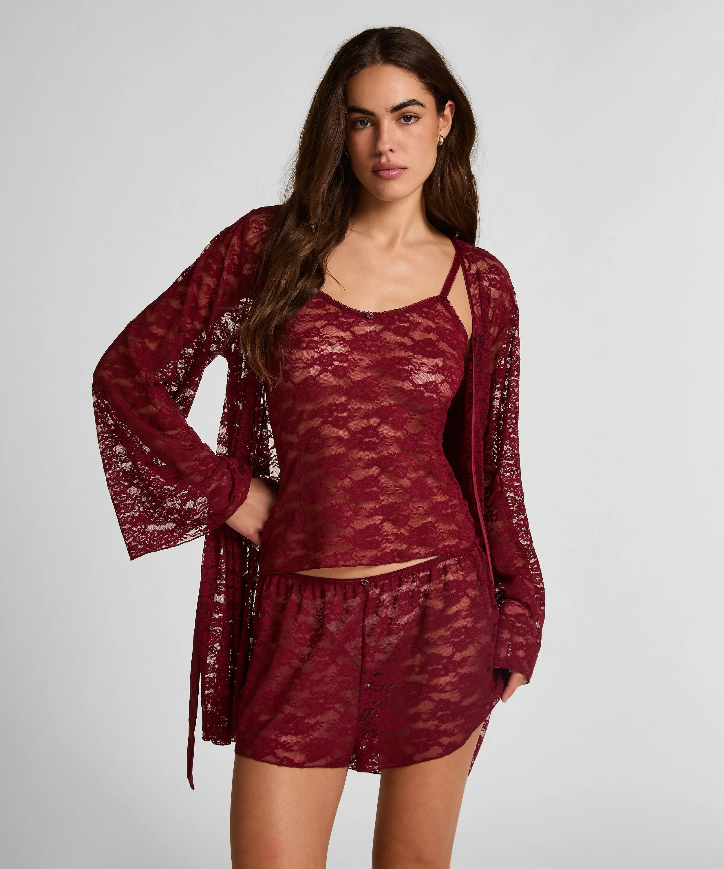Hunkemoller Red Women Allover Lace Kimono SKU: 304636_Red Image 03