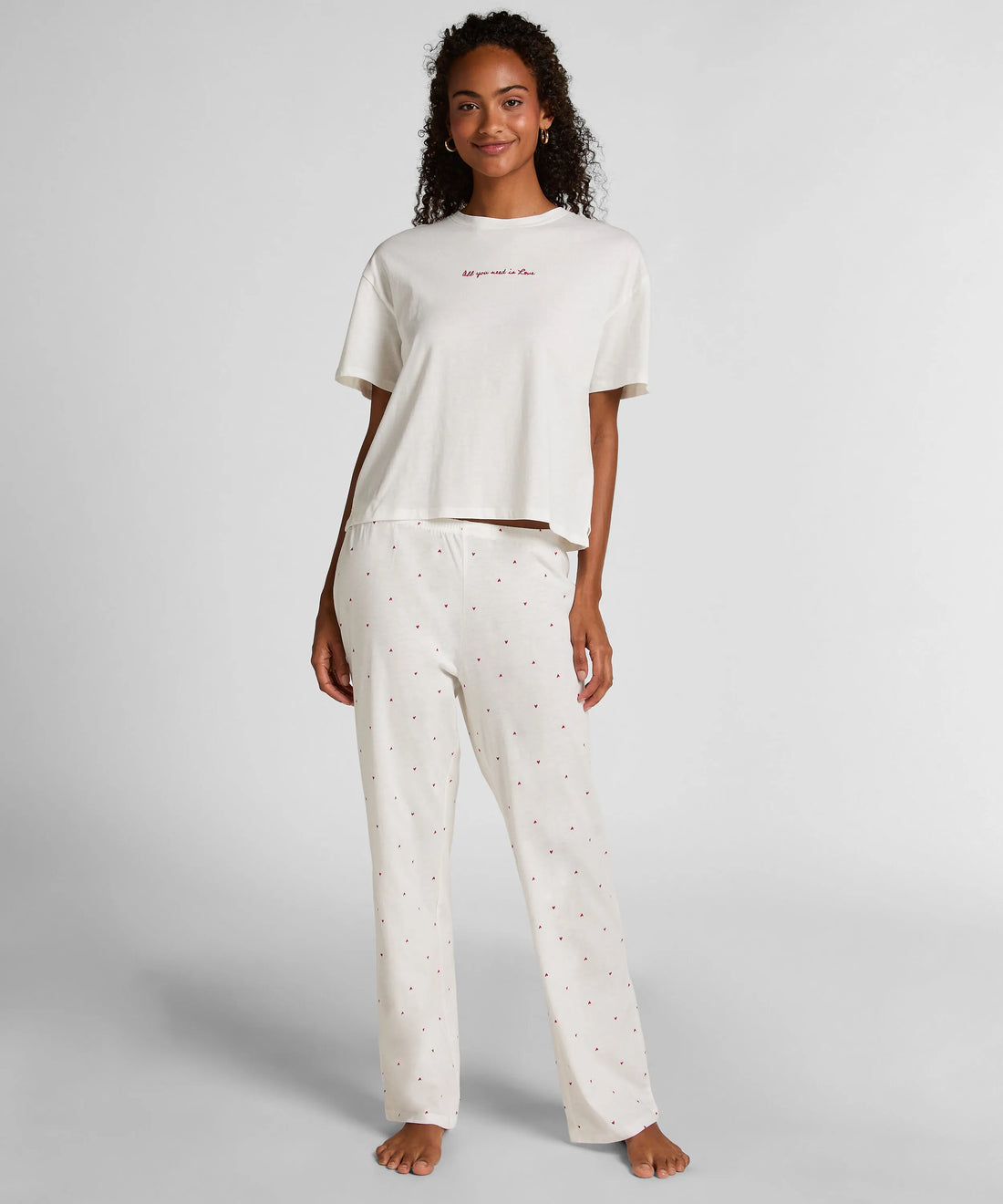Hunkemoller White Women Pyjama Set Cotton Print SKU: 304650_White Image 01