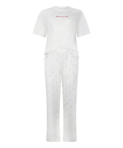 Hunkemoller White Women Pyjama Set Cotton Print SKU: 304650_White Image 04