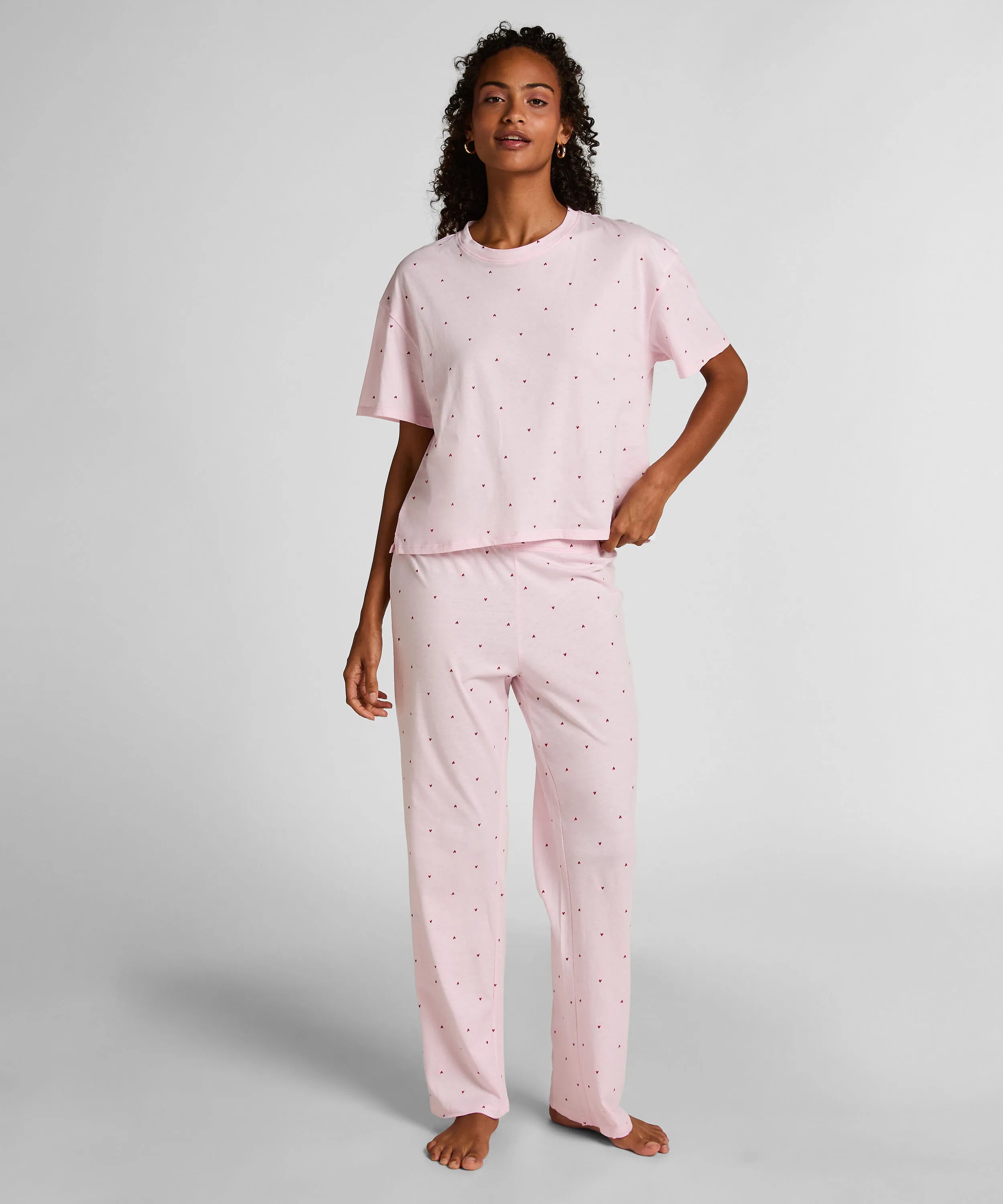 Hunkemoller Pink Women Pyjama Set Cotton Print SKU: 304651_Pink Image 01