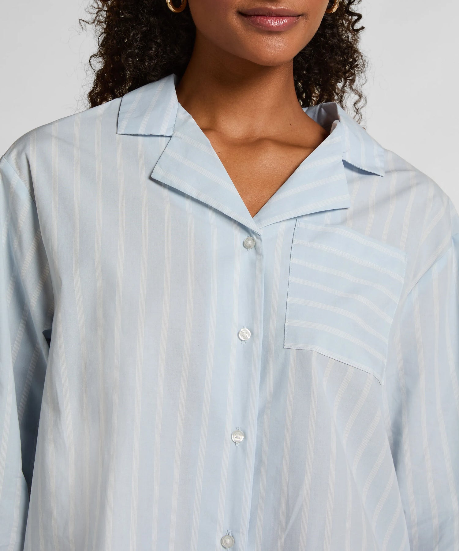 Hunkemoller Blue Women Stripe Cotton Woven Jacket SKU: 304652_Blue Image 02