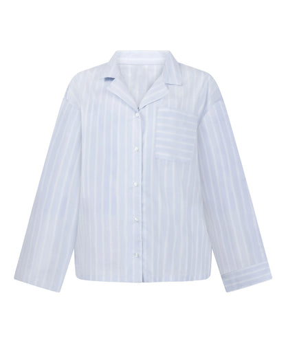 Hunkemoller Blue Women Stripe Cotton Woven Jacket SKU: 304652_Blue Image 05