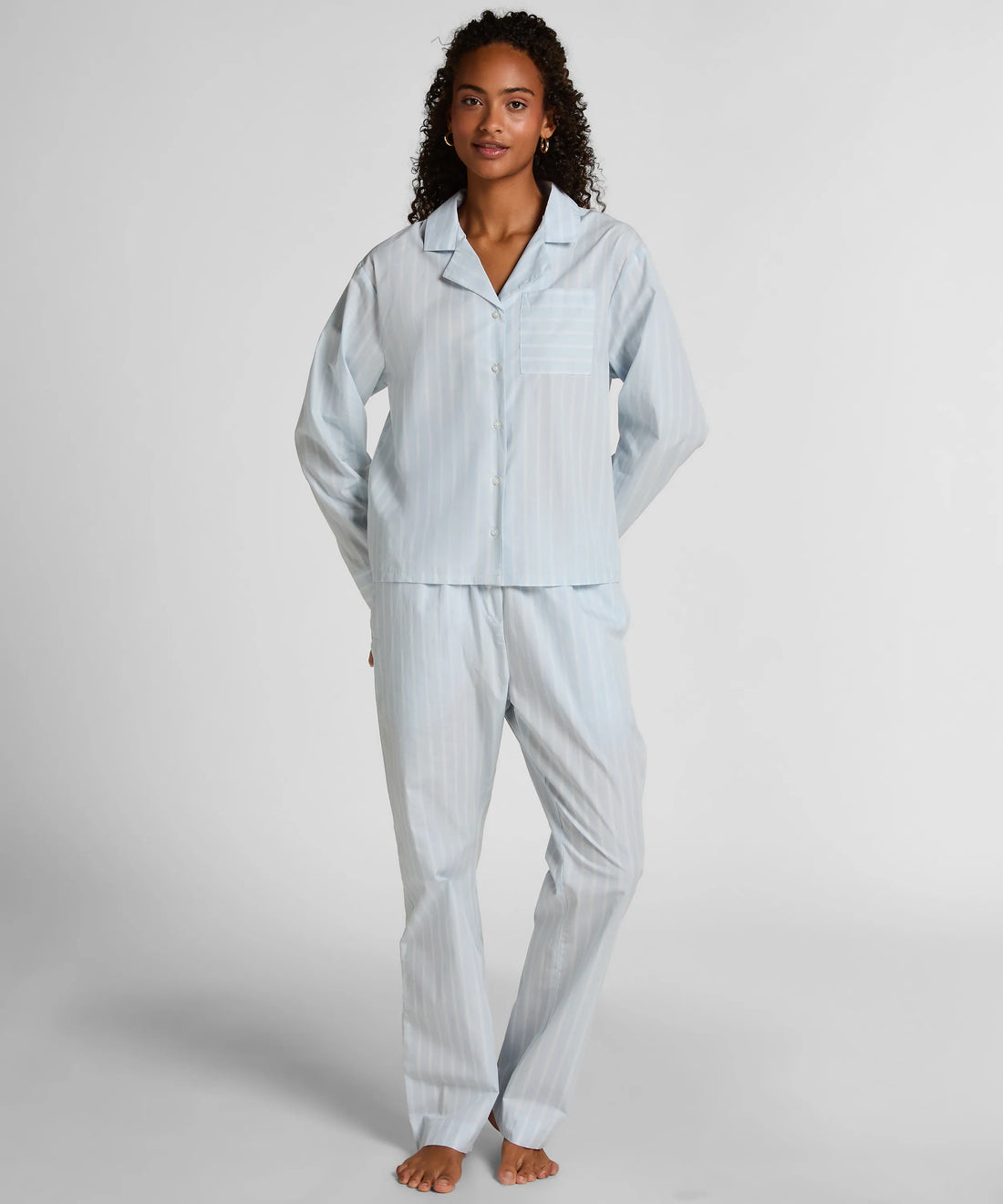 Hunkemoller Blue Women Stripe Cotton Woven Pant SKU: 304653_Blue Image 01