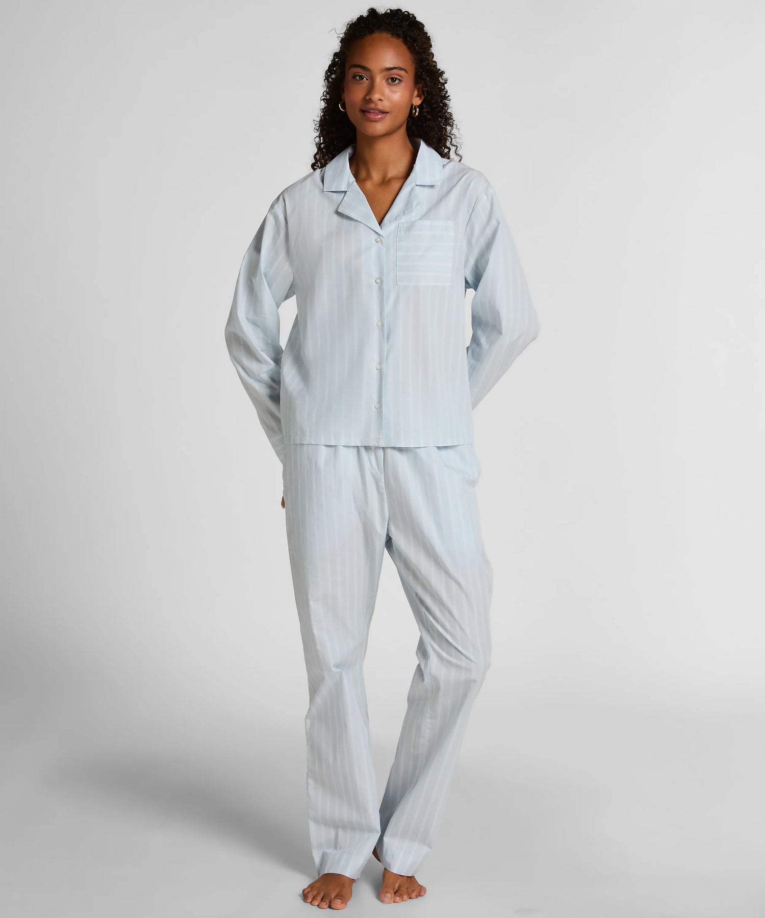 Hunkemoller Blue Women Stripe Cotton Woven Pant SKU: 304653_Blue Image 01