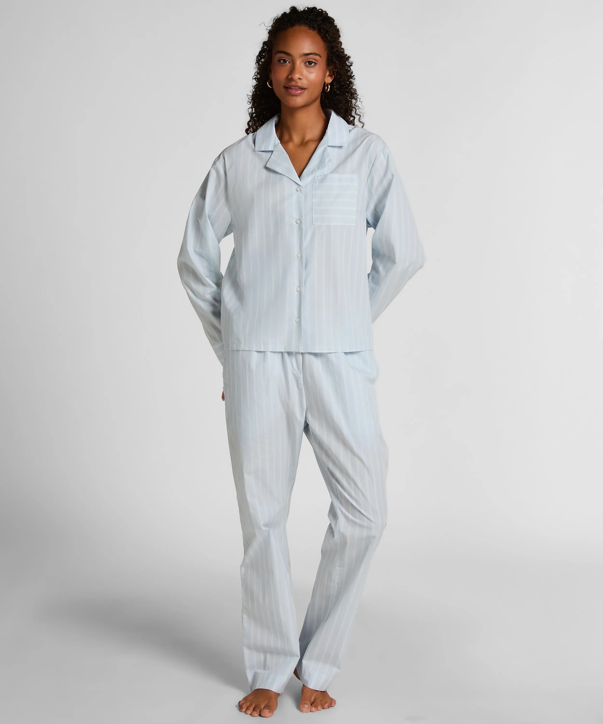 Hunkemoller Blue Women Stripe Cotton Woven Pant SKU: 304653_Blue Image 01