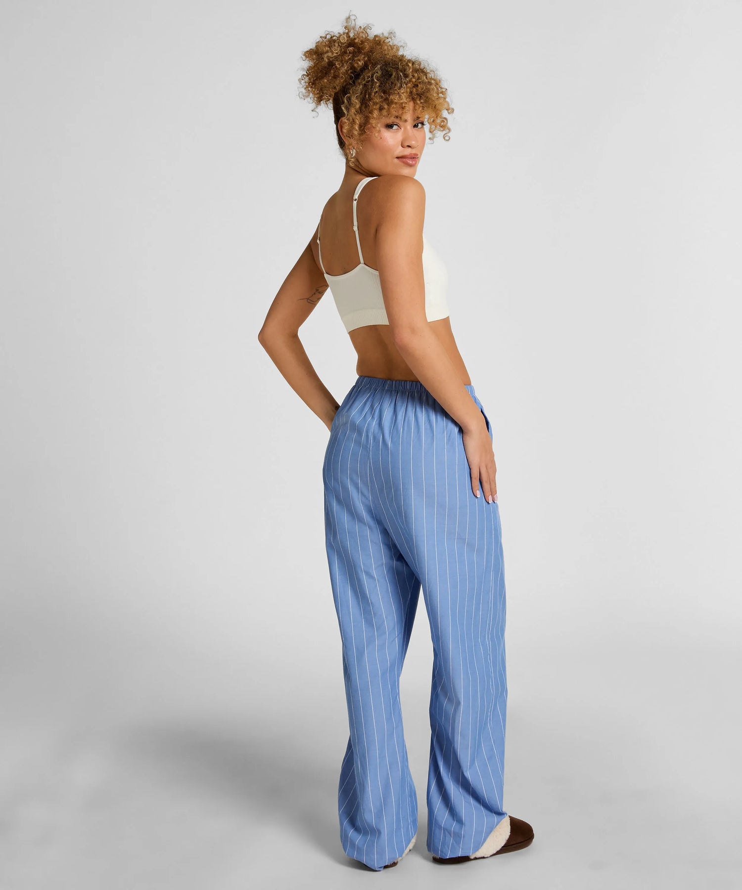 Hunkemoller Blue Women Stripe Cotton Woven Pant SKU: 304655_Blue Image 03