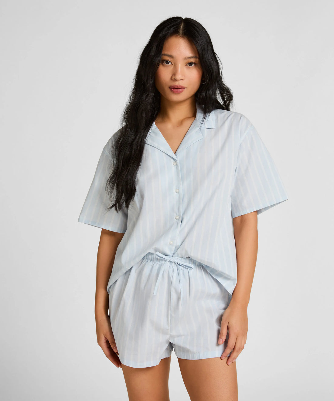 Hunkemoller Blue Women Striped Jacket Cotton SKU: 304657_Blue Image 01