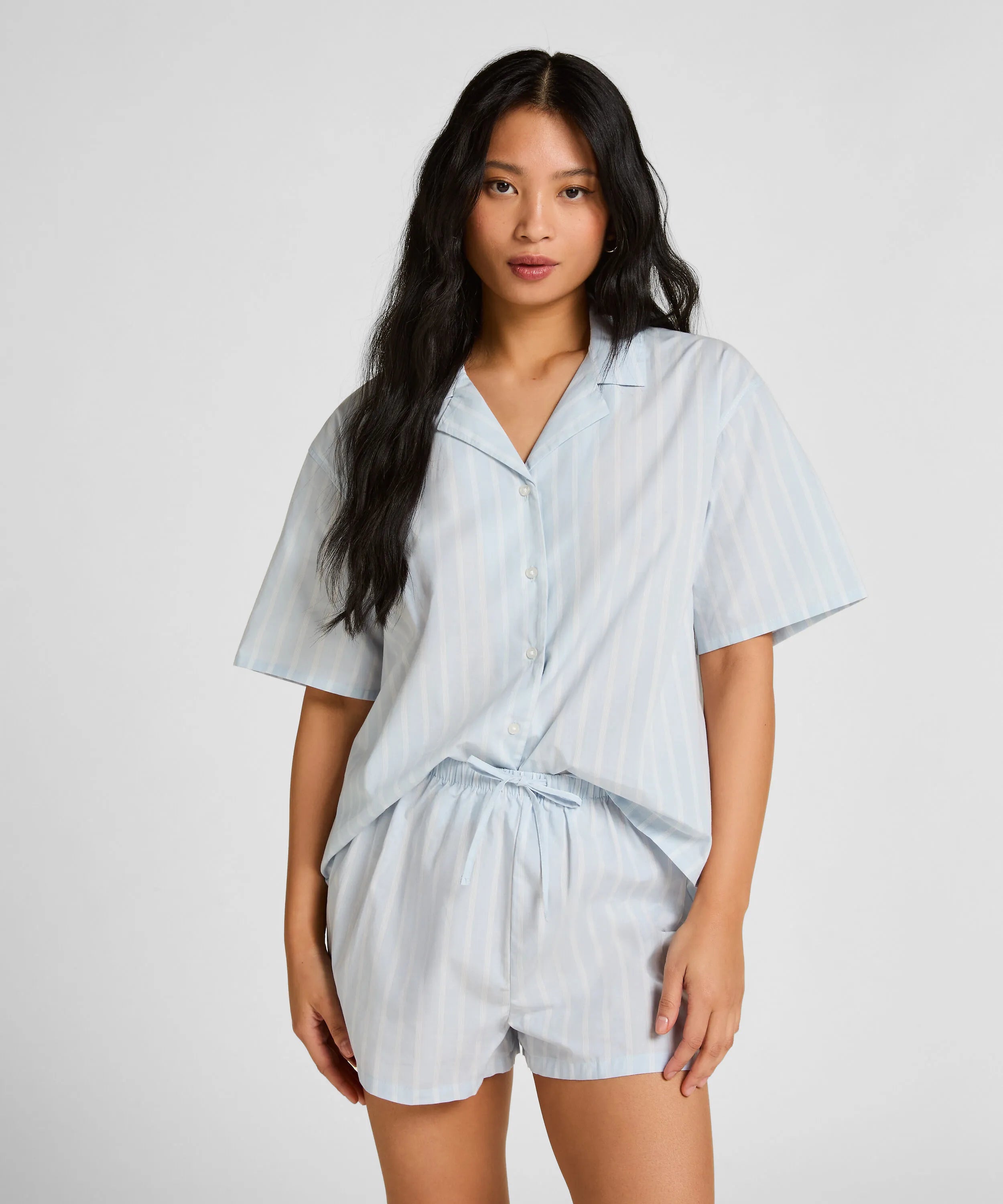 Hunkemoller Blue Women Striped Jacket Cotton SKU: 304657_Blue Image 01