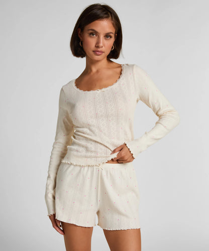 Hunkemoller Gardenia Women Pointelle Pyjama Top SKU: 304672_Gardenia Image 01