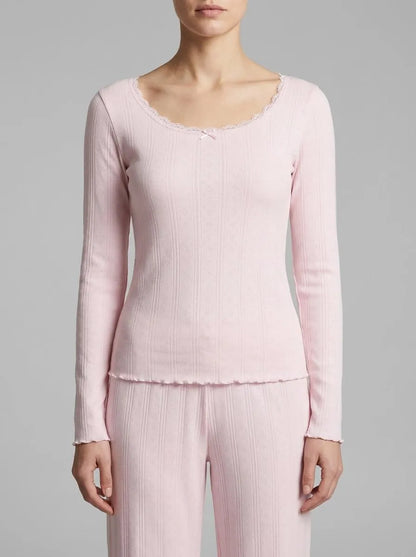 Hunkemoller Pink Women Pointelle Pyjama Top SKU: 304673_Pink Image 00