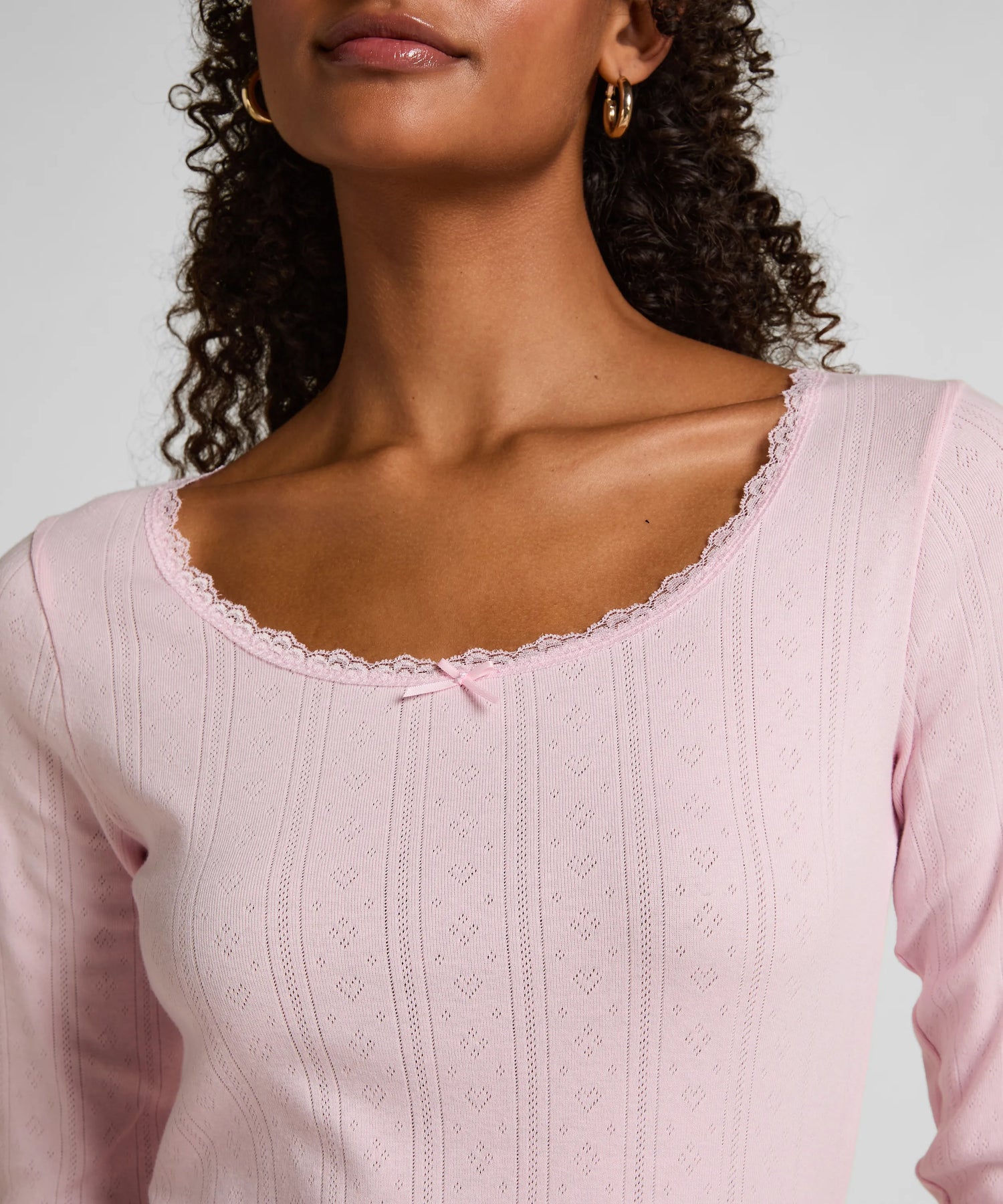 Hunkemoller Pink Women Pointelle Pyjama Top SKU: 304673_Pink Image 02