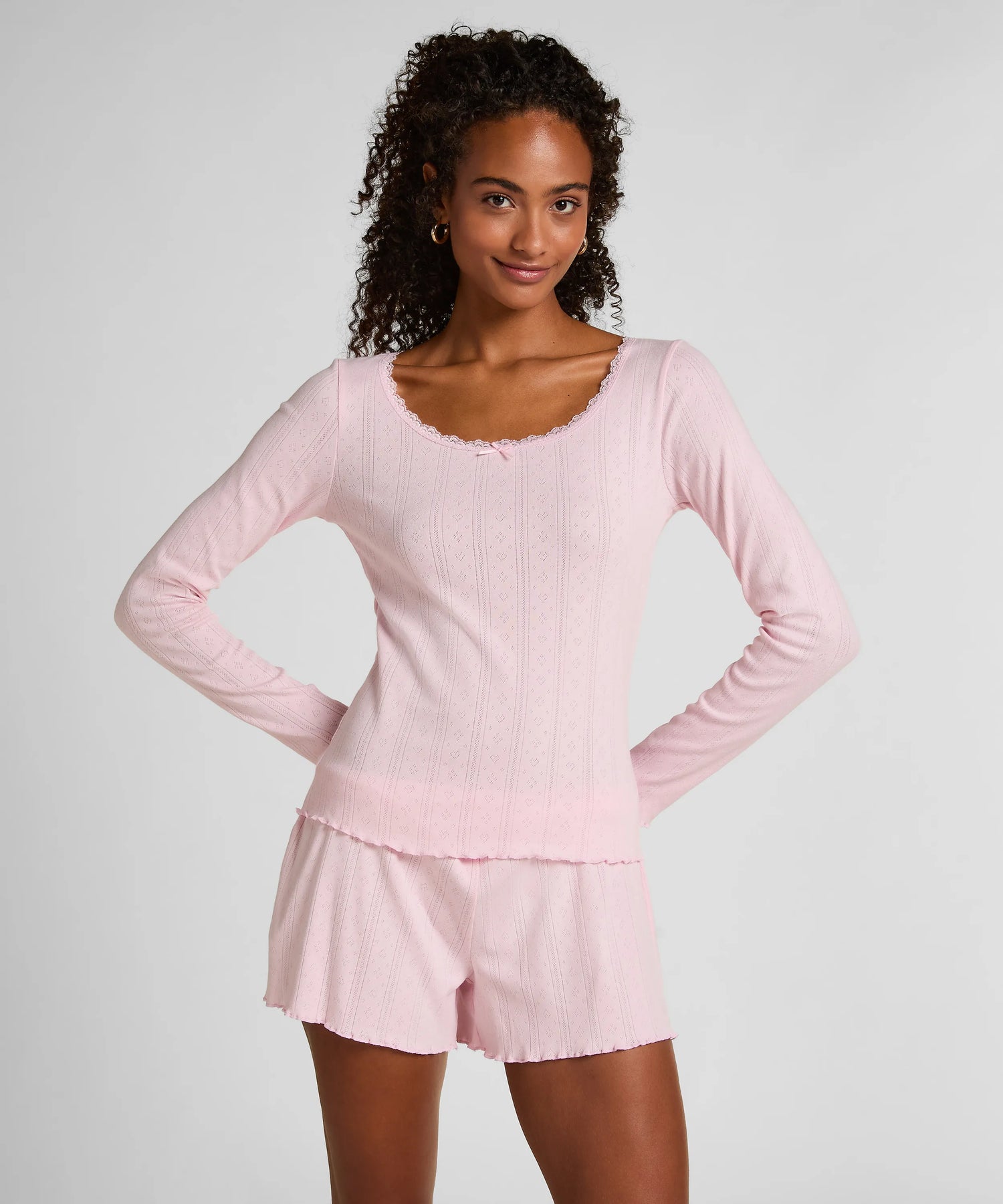 Hunkemoller Pink Women Pointelle Pyjama Top SKU: 304673_Pink Image 03