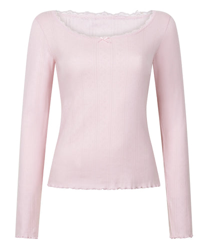 Hunkemoller Pink Women Pointelle Pyjama Top SKU: 304673_Pink Image 05