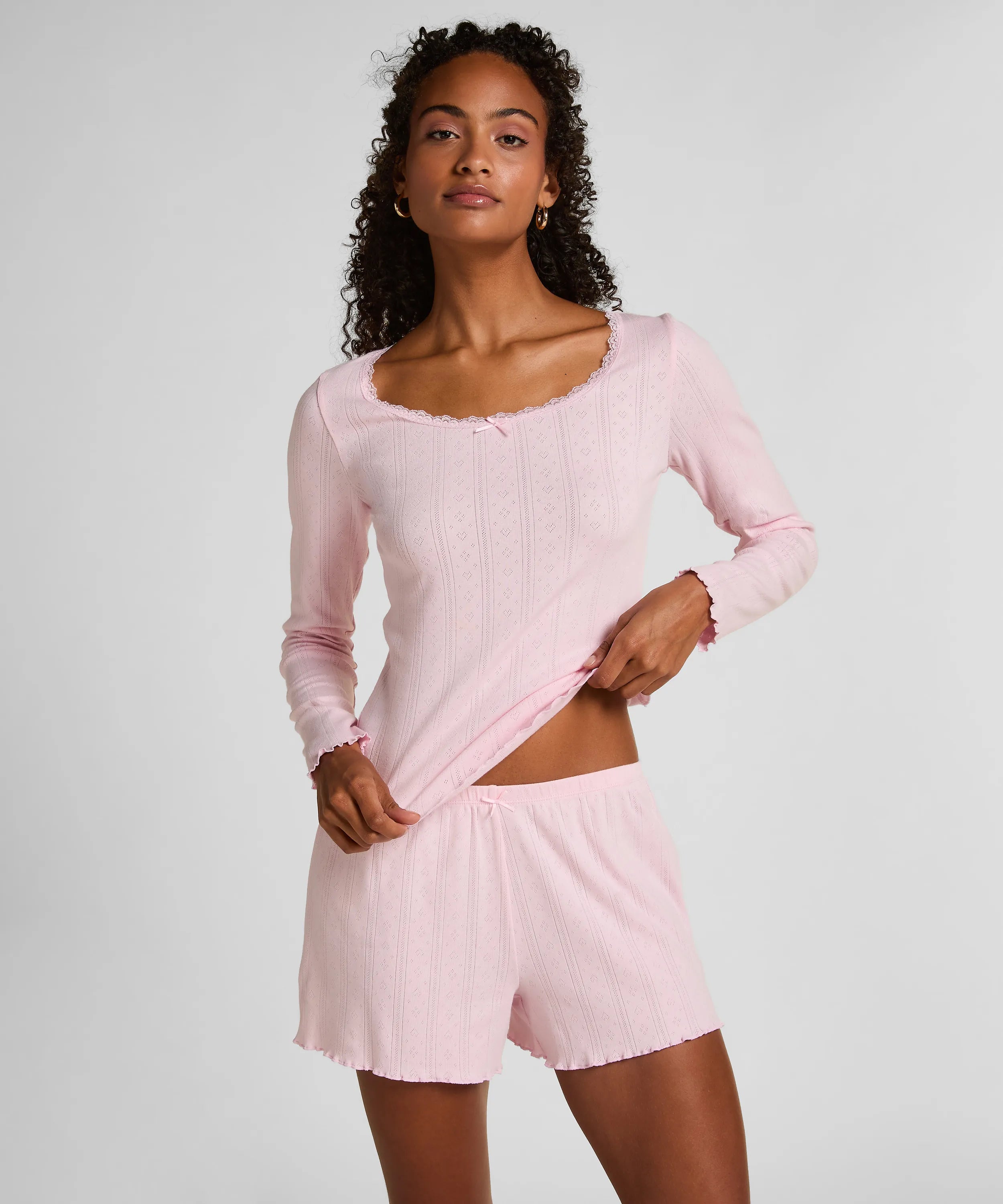 Hunkemoller Pink Women Pointelle Shorts SKU: 304675_Pink Image 01