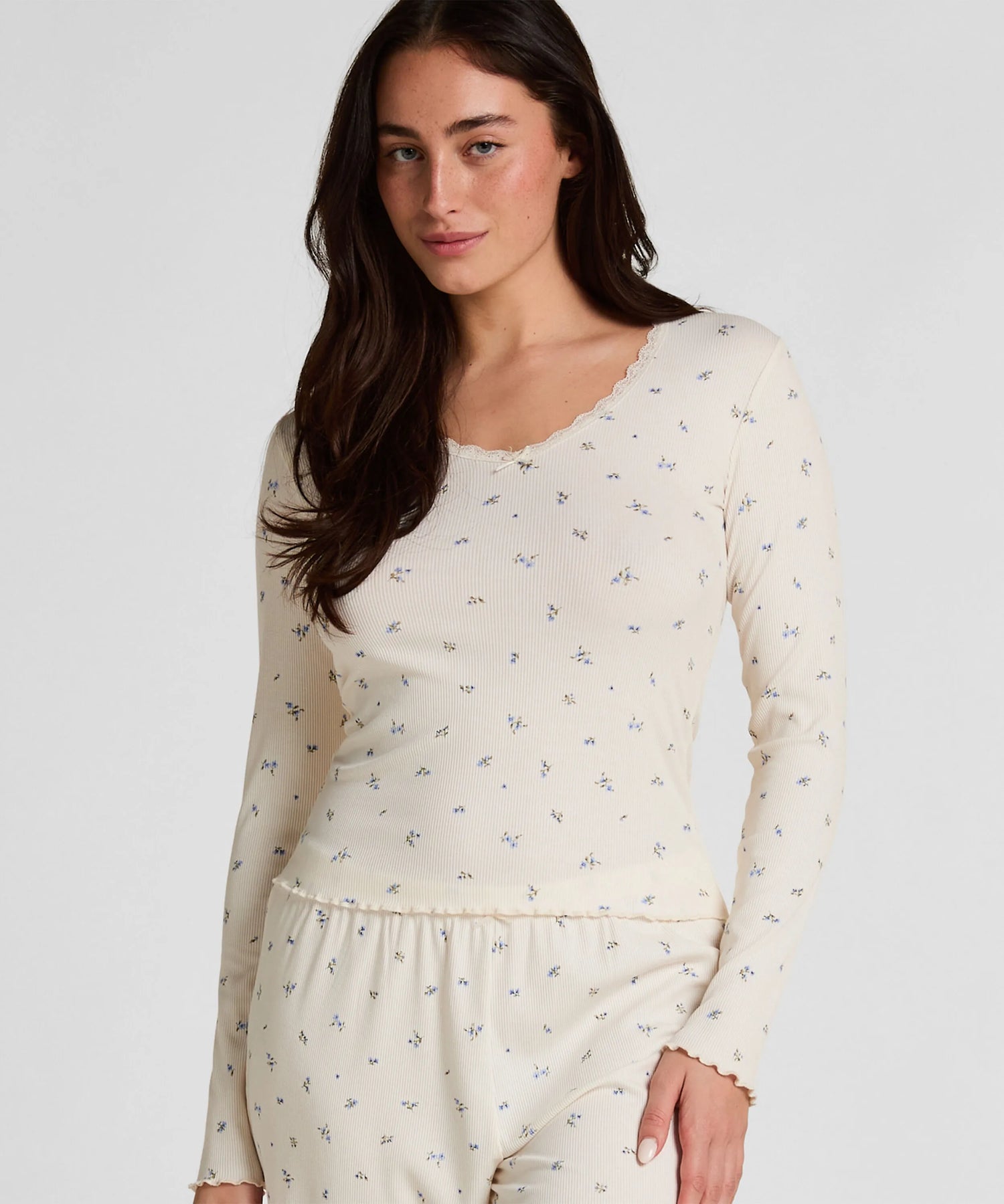 Hunkemoller White Women Daisy Pyjama Top SKU: 304688_White Image 01