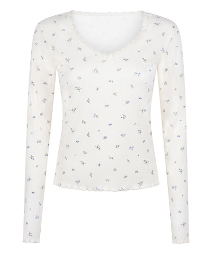 Hunkemoller White Women Daisy Pyjama Top SKU: 304688_White Image 05