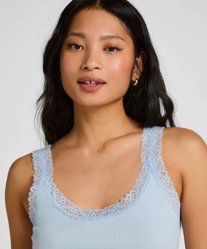 Hunkemoller Blue Women Singlet Rib Jersey Lace SKU: 304698_Blue Image 02