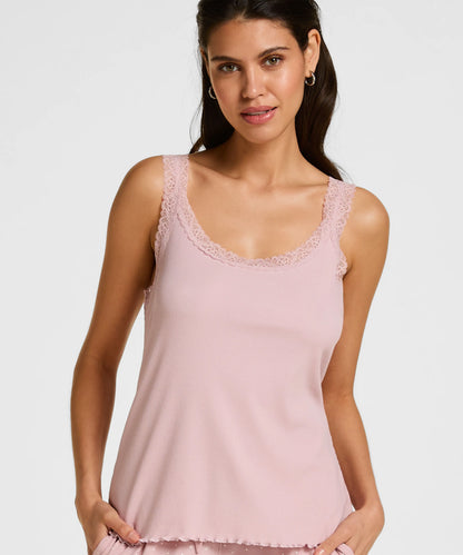 Hunkemoller Pink Women Singlet Rib Jersey Lace SKU: 304710_Pink Image 01