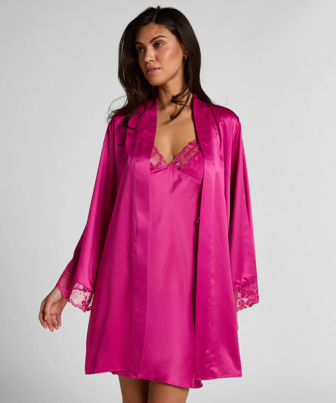 Hunkemoller Rose Violet Women Peonie Kimono Satin SKU: 304714_Rose Violet Image 03