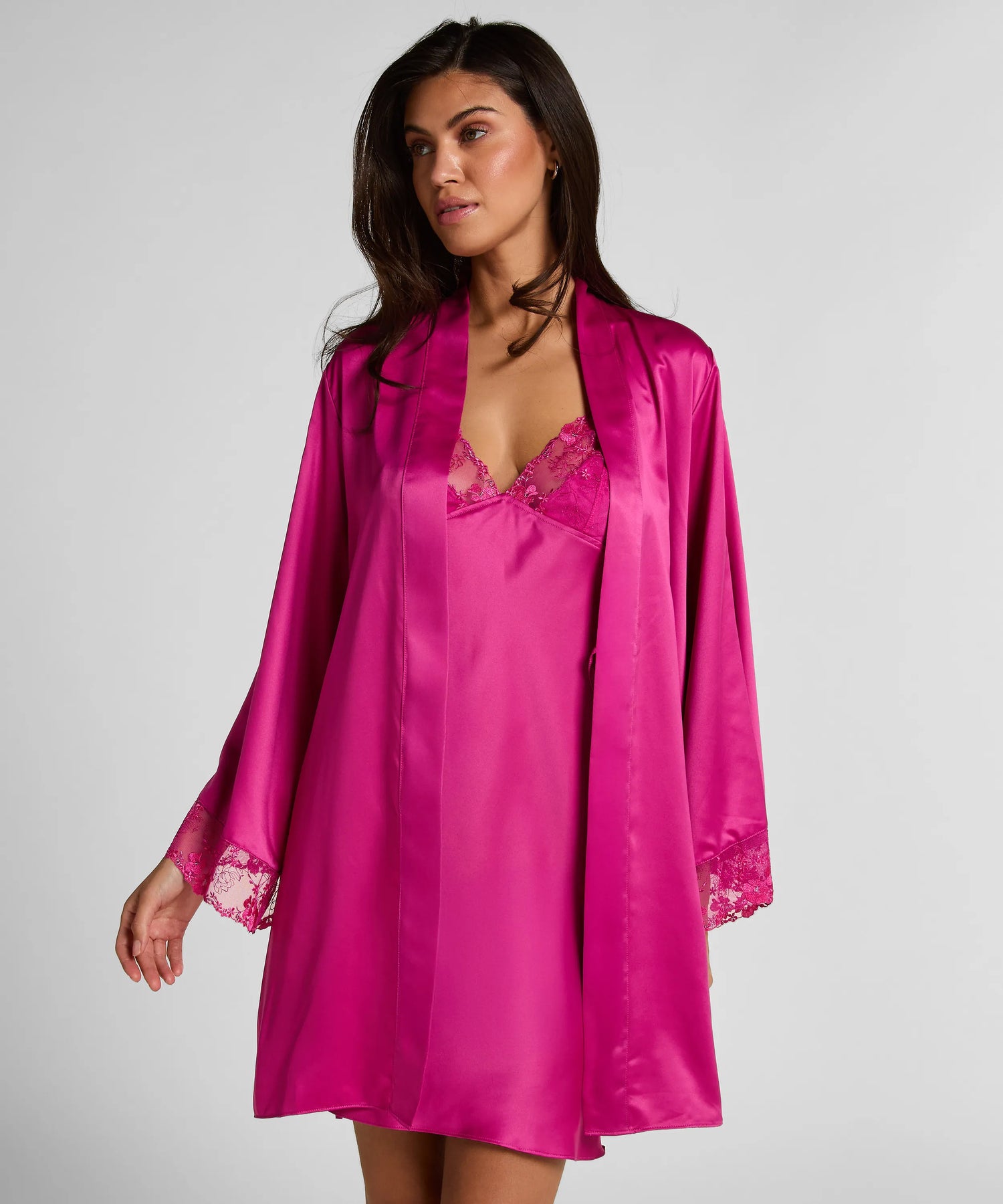 Hunkemoller Rose Violet Women Peonie Kimono Satin SKU: 304714_Rose Violet Image 03