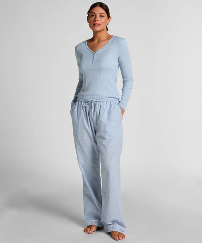 Hunkemoller Blue Women Henley Longsleeved Pyjama Top SKU: 304717_Blue Image 03
