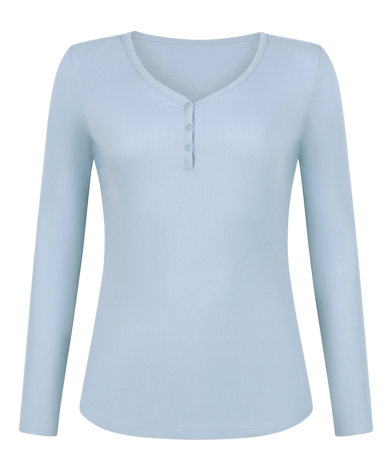 Hunkemoller Blue Women Henley Longsleeved Pyjama Top SKU: 304717_Blue Image 05